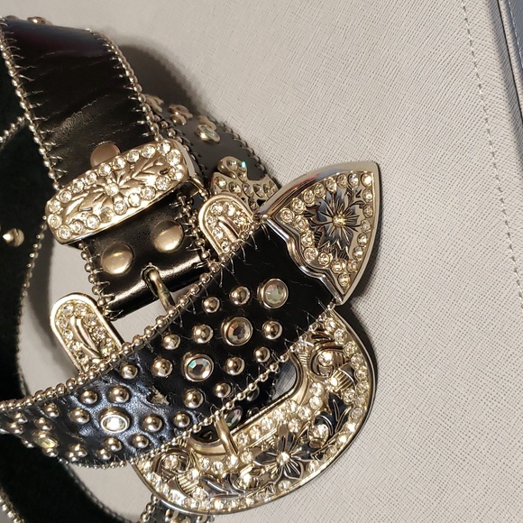 Womens Geniune Leather Western Rhinestone Belt - Picture 2 of 7